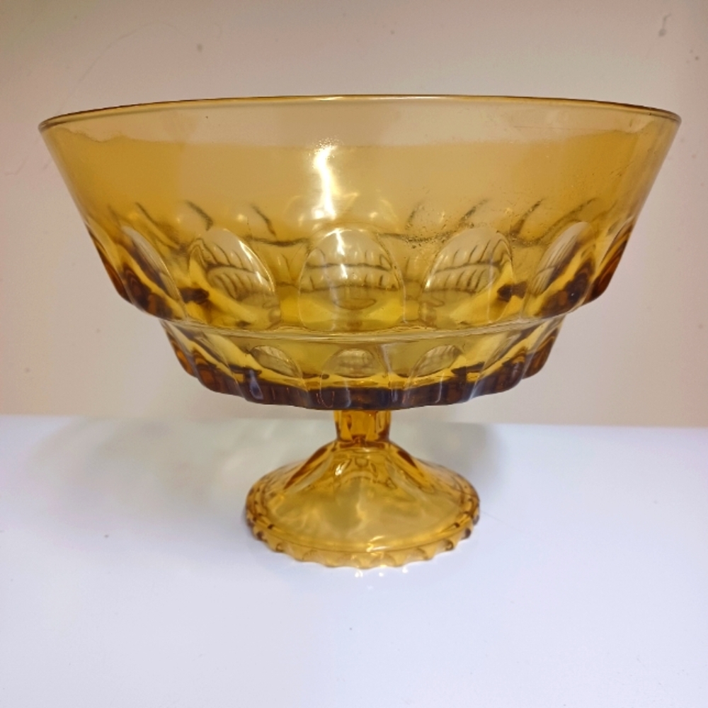 1960s Reflection Footed Centerpiece by Hazel Atlas Large Amber Glass Huge!